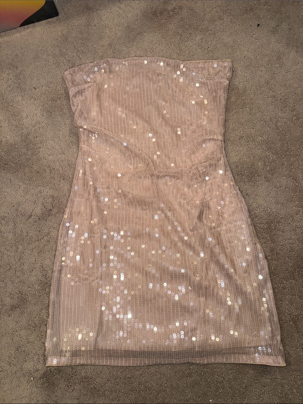 Zara Strapless Sequin Mini Dress in Blush Pink